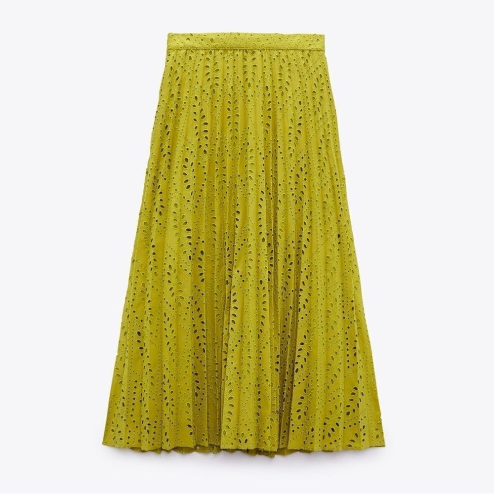 Zara Open Work Embroidered Pleated Skirt
